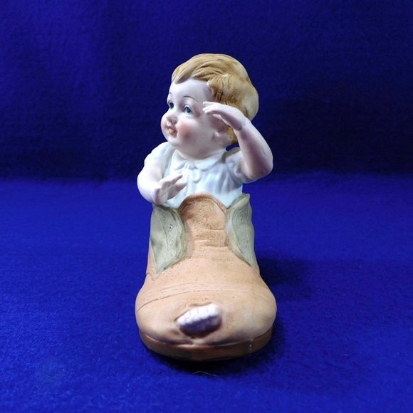 Vintage Lefton China Baby In A Shoe Boot Bisque Piano Baby Figurine Porcelain - Picture 4 of 9